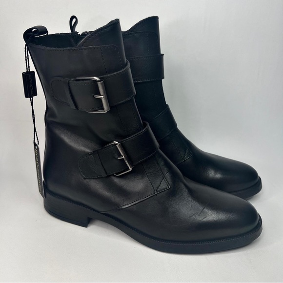 NWT EMANUELE CRASTO ITALY🇮🇹MADE Finest Italian BLACK LEATHER Boot Faux Buckle - Picture 9 of 16